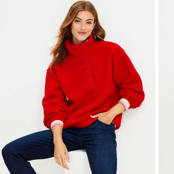 LOFT Tops - LOFT Sherpa snap collar red pullover